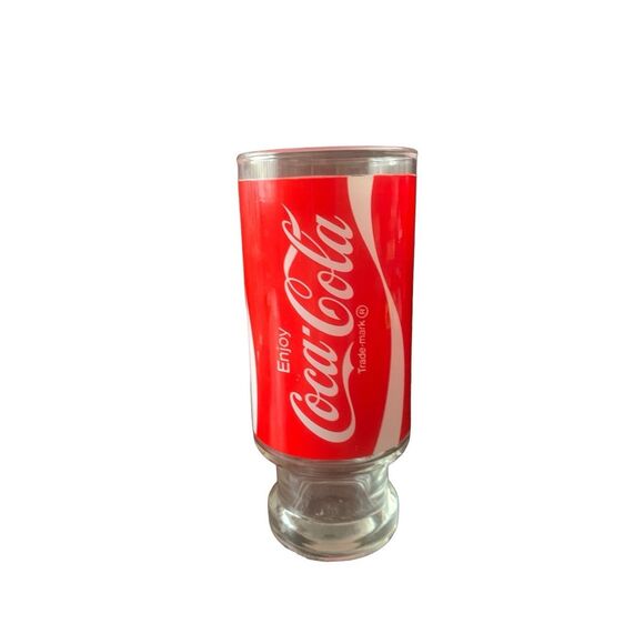 Vintage Coca-Cola Enjoy Coke Footed Pedestal Tumbler Glass Cup Nostalgia - Picture 1 of 14